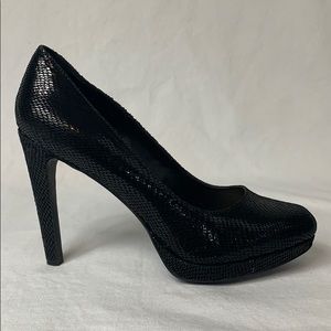 BCBGeneration Black Leather Snake Embossed Pump